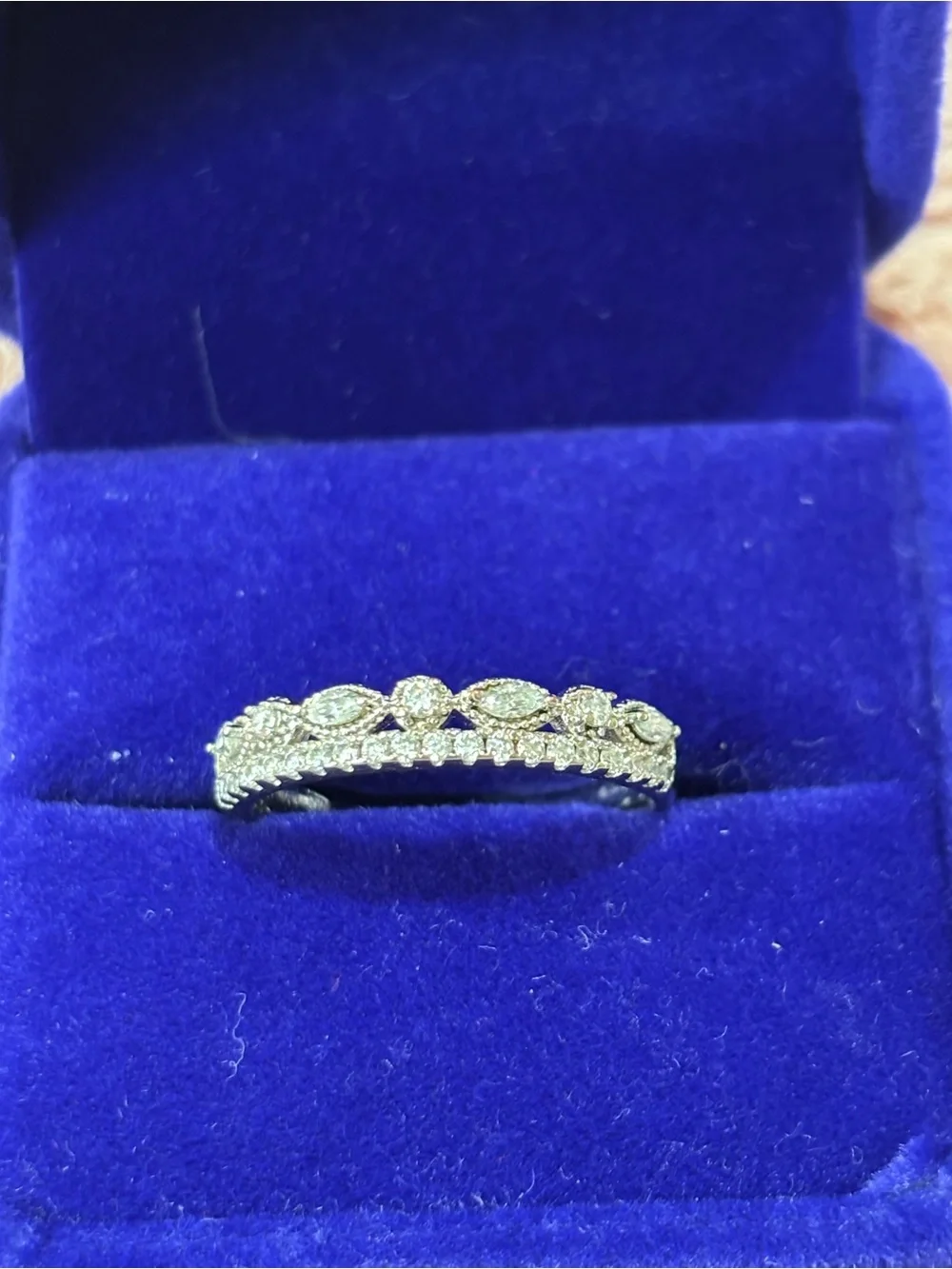 Moissanite Accent Silver Leaf Band Ring